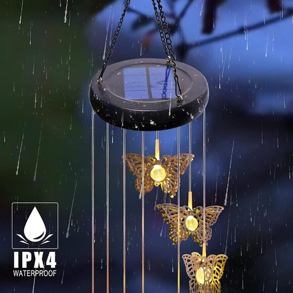 NEW Solar Butterfly Wind Chimes Outdoor Hanging -  Butterfly Waterproof Lights - Picture 5 of 10